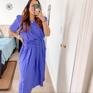 VTG  Violet and white polka dot belted  midi dress